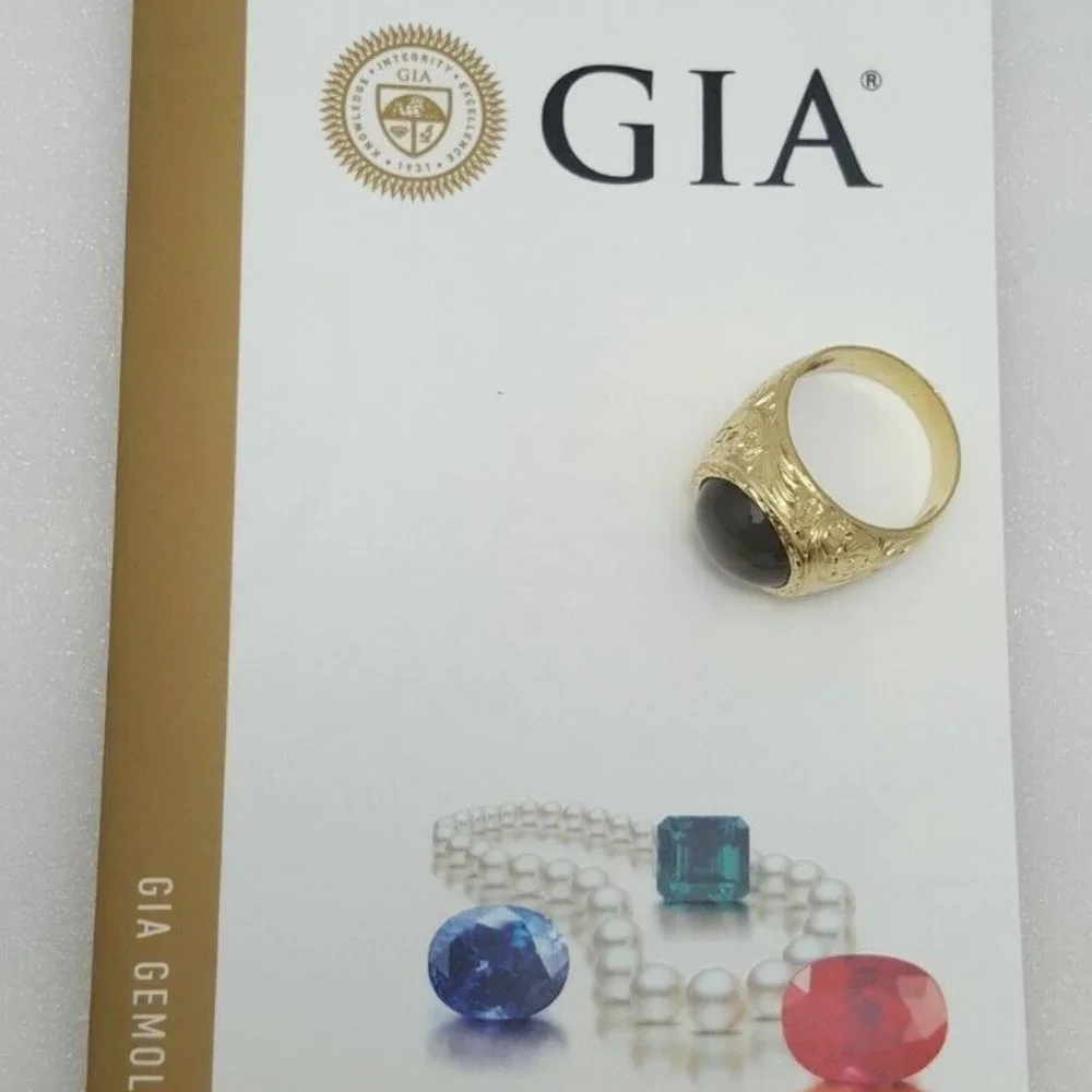 Yellow Gold 18K Karat Designer Gold Ring w/ Greenish Gray Sapphire GIA Certified